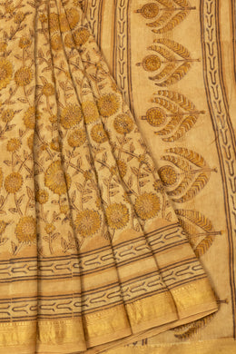 Beige Vanaspathi Hand block Printed Silk Cotton saree - Avishya