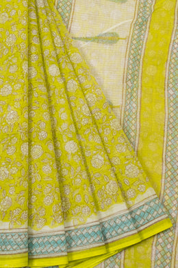 Green Vanaspathi Hand block Printed Kota Cotton saree - Avishya