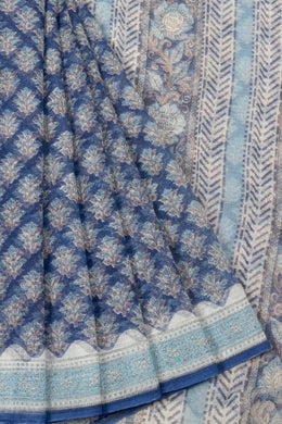  Blue Vanaspathi Hand block Printed Kota Cotton saree - Avishya