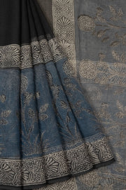 Black Vanaspathi Hand block Printed Kota Cotton saree - Avishya