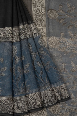 Black Vanaspathi Hand block Printed Kota Cotton saree - Avishya