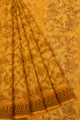 Yellow Vanaspathi Hand block Printed Kota Cotton saree - Avishya