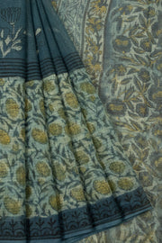 Blue Vanaspathi Hand block Printed Kota Cotton saree - Avishya