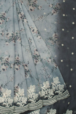 Grey Embroidered Organza Saree - Avishya