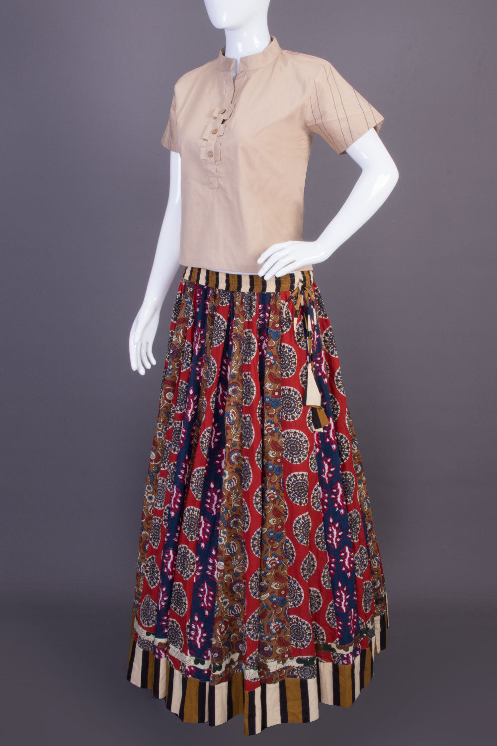 Multi Colour Hand Block Printed Cotton Skirt 10065532(Size-36 to 40)-Avishya