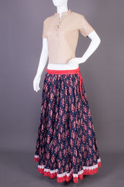 Berry Blue Hand Block Printed Cotton Skirt (Size-36 to 40)-Avishya