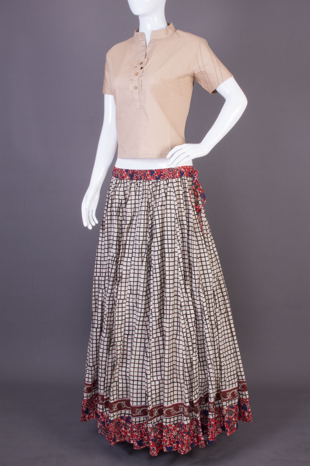 White Hand Block Printed Cotton Skirt 10065535(Size-36 to 40)-Avishya