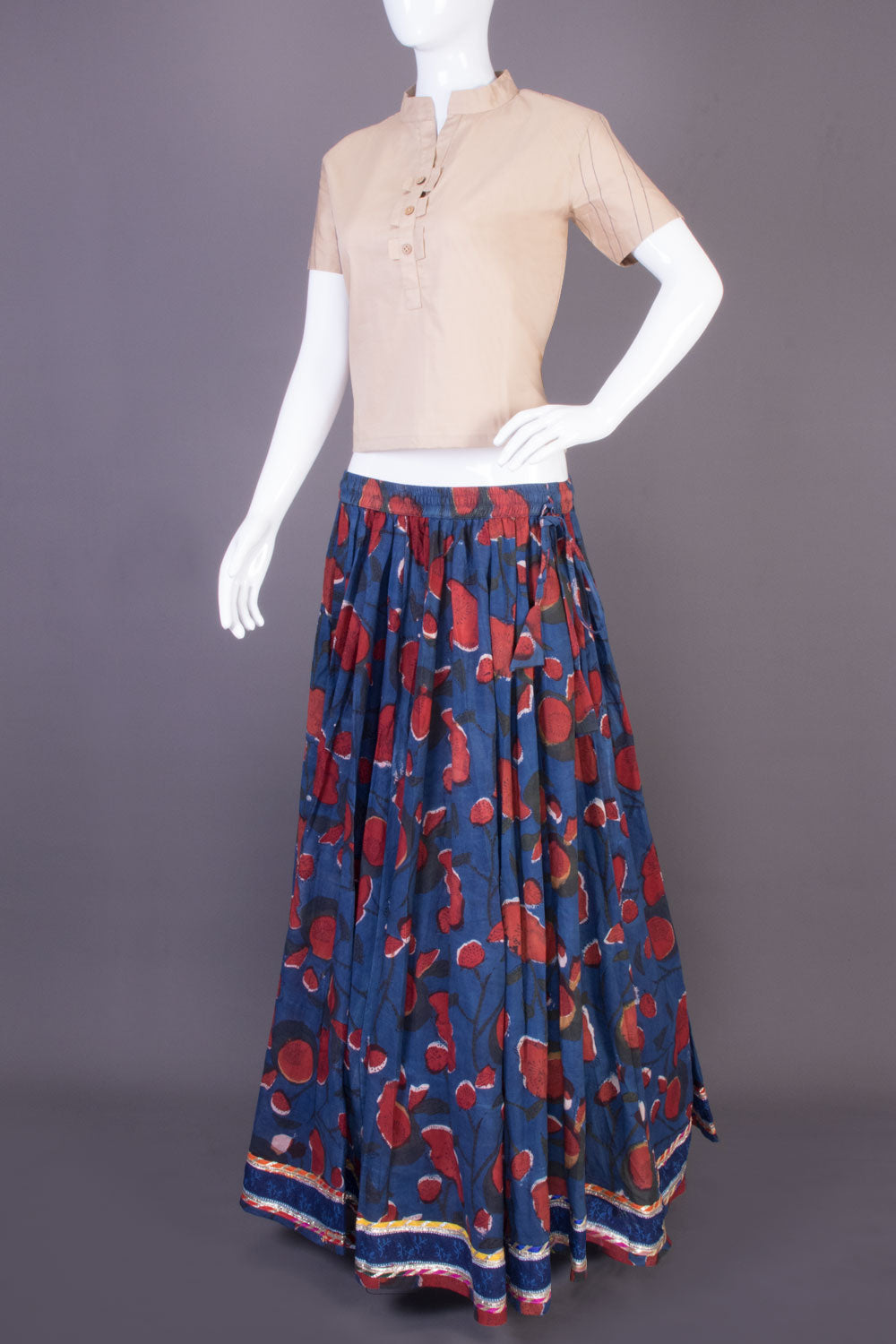 Blue Hand Block Printed Cotton Skirt - Avishya