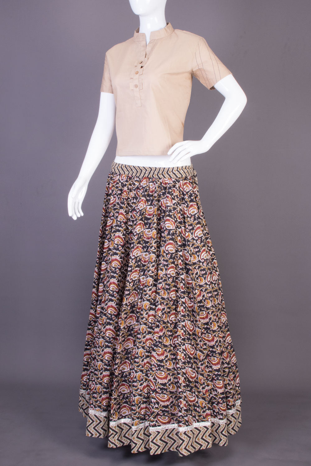 Black Hand Block Printed Cotton Skirt - Avishya