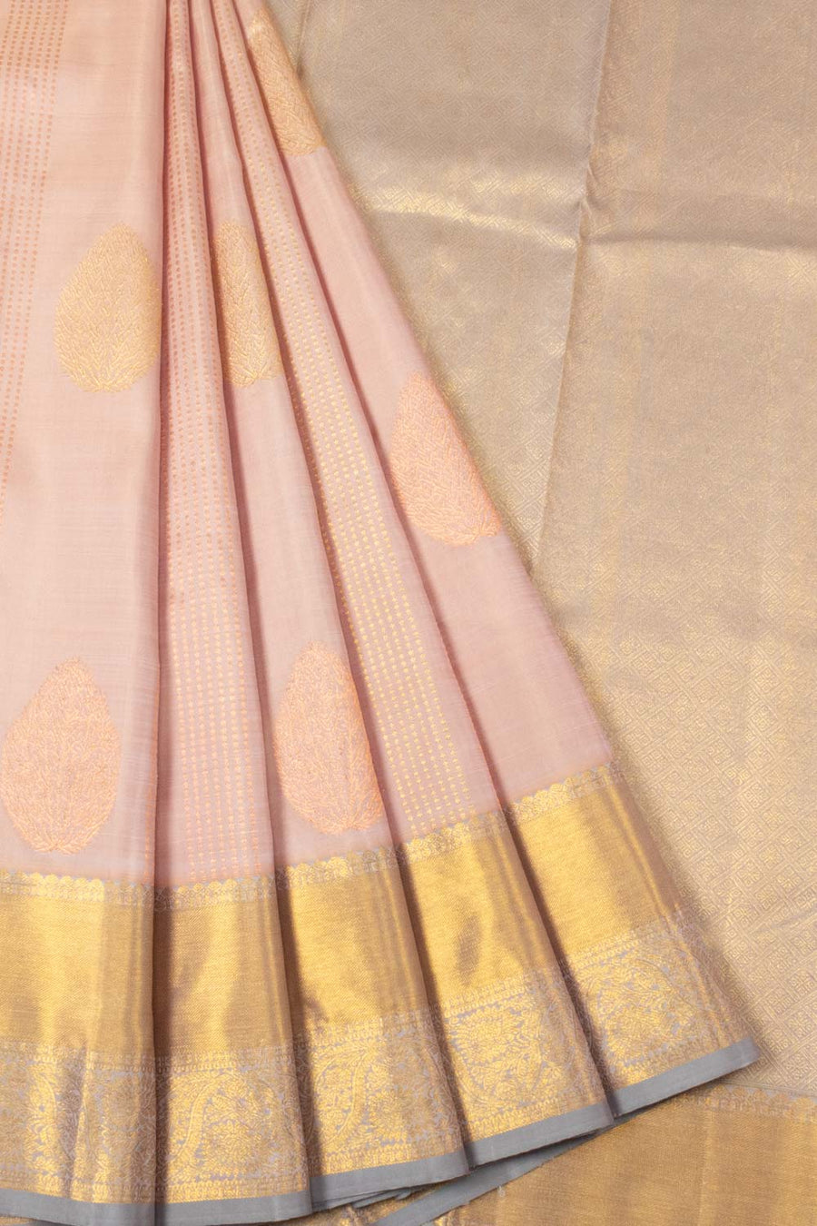 Peach Handloom Kanjivaram Silk Saree- Avishya
