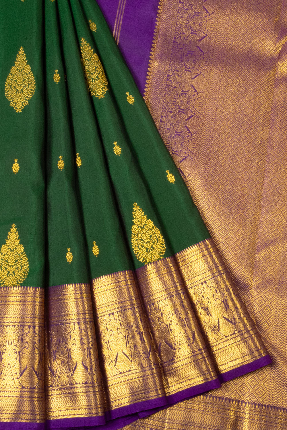 Pine Green Bridal Kanjivaram Silk Saree - Avishya