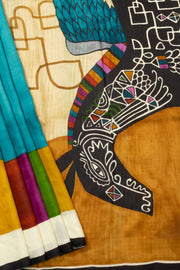  Blue Mulberry Hand Painted Silk Saree - Avishya