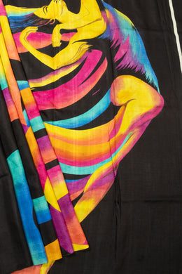 Black Mulberry Hand Painted Silk Saree - Avishya