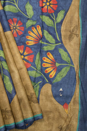 Brown Mulberry Hand Painted Silk Saree - Avishya