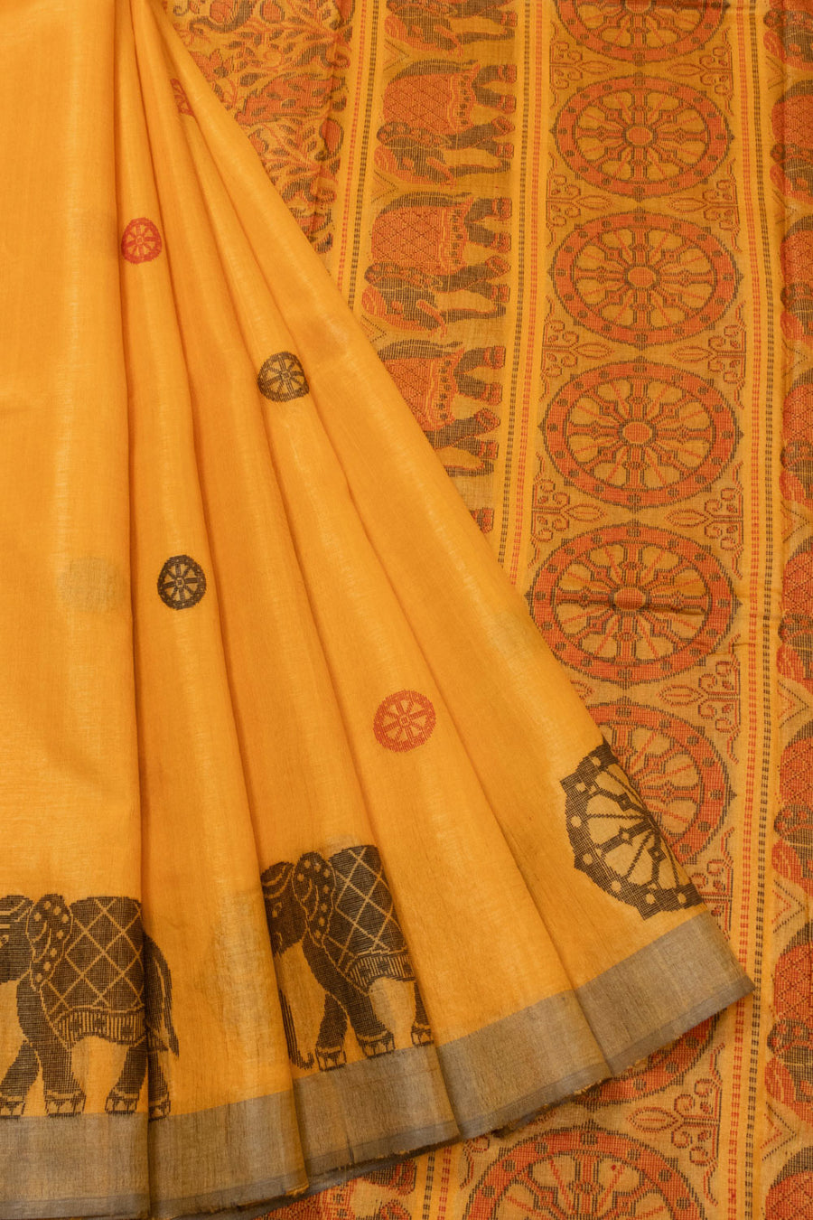 Yellow Handloom Embroidered Kosa Silk saree - Avishya