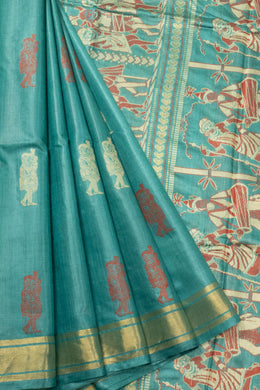 Teal Green Embroidered Kosa Silk saree - Avishya