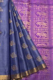 Slate Blue Handloom Kosa silk saree - Avishya