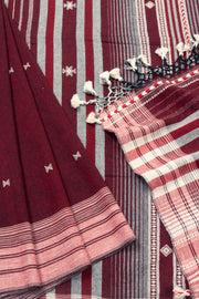 Maroon Handloom Bhujodi Kala Cotton Saree - Avishya