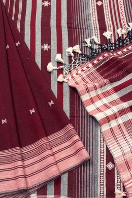 Maroon Handloom Bhujodi Kala Cotton Saree - Avishya
