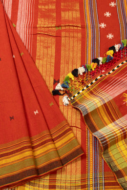 Red Handloom Bhujodi Kala Cotton Saree - Avishya