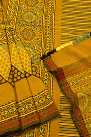 Yellow Handloom Bhujodi Kala Cotton Saree - Avishya