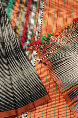 Black Handloom Bhujodi Cotton Saree - Avishya