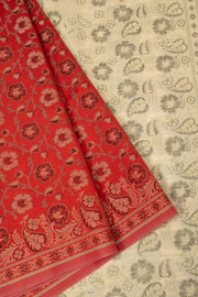 Firebrick red Handloom Himro Silk Cotton Saree- Avishya