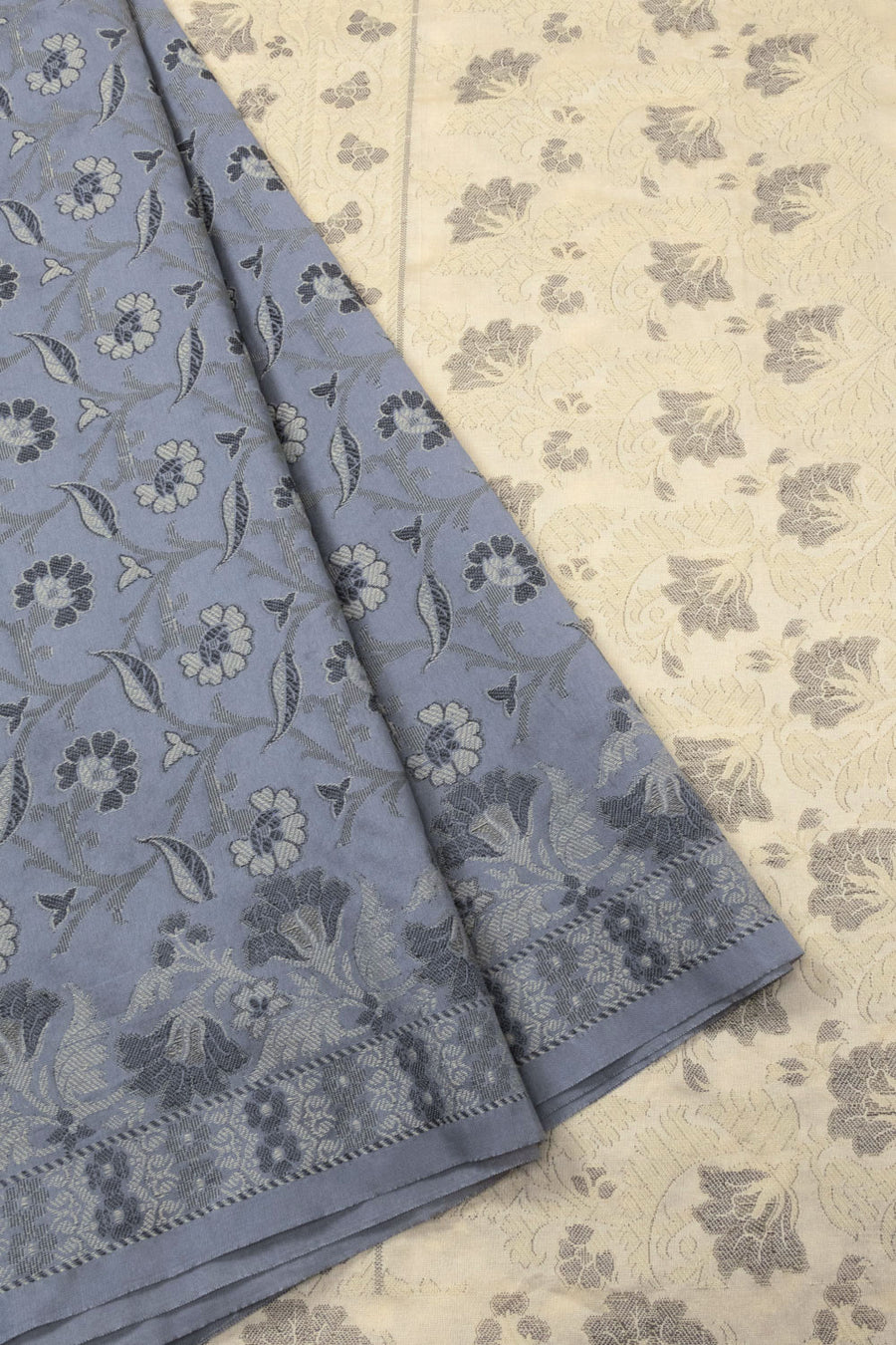 Grey Handloom Himroo Silk Cotton Saree-Avishya