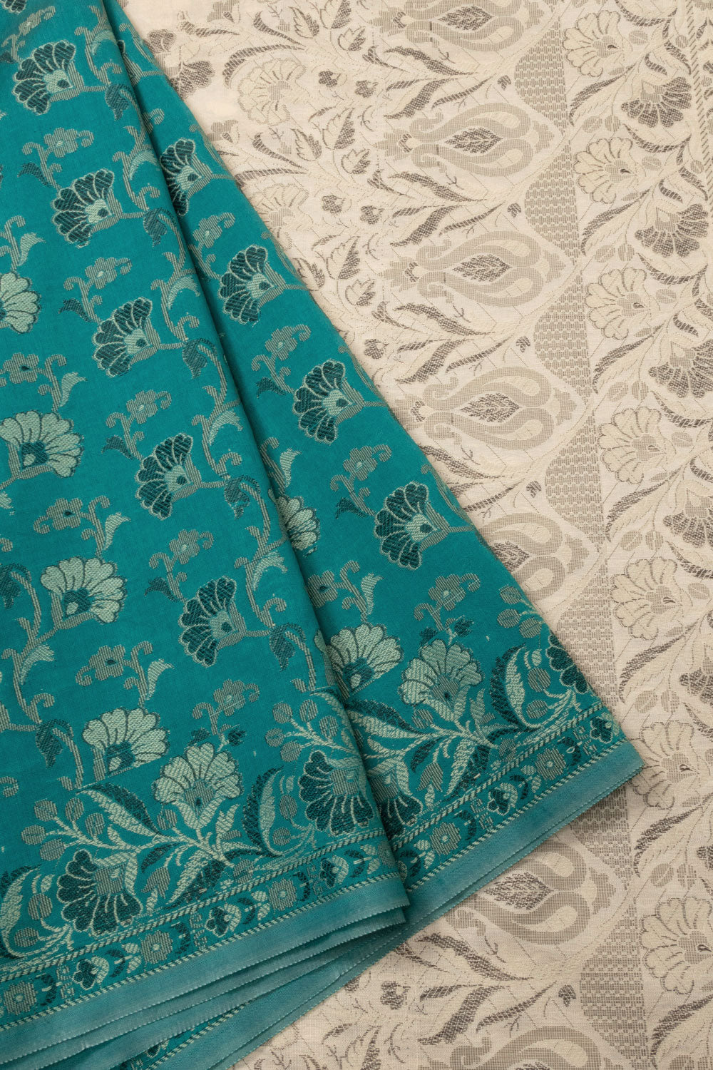 Blue Handloom Himroo Silk Cotton Saree | Avishya.com