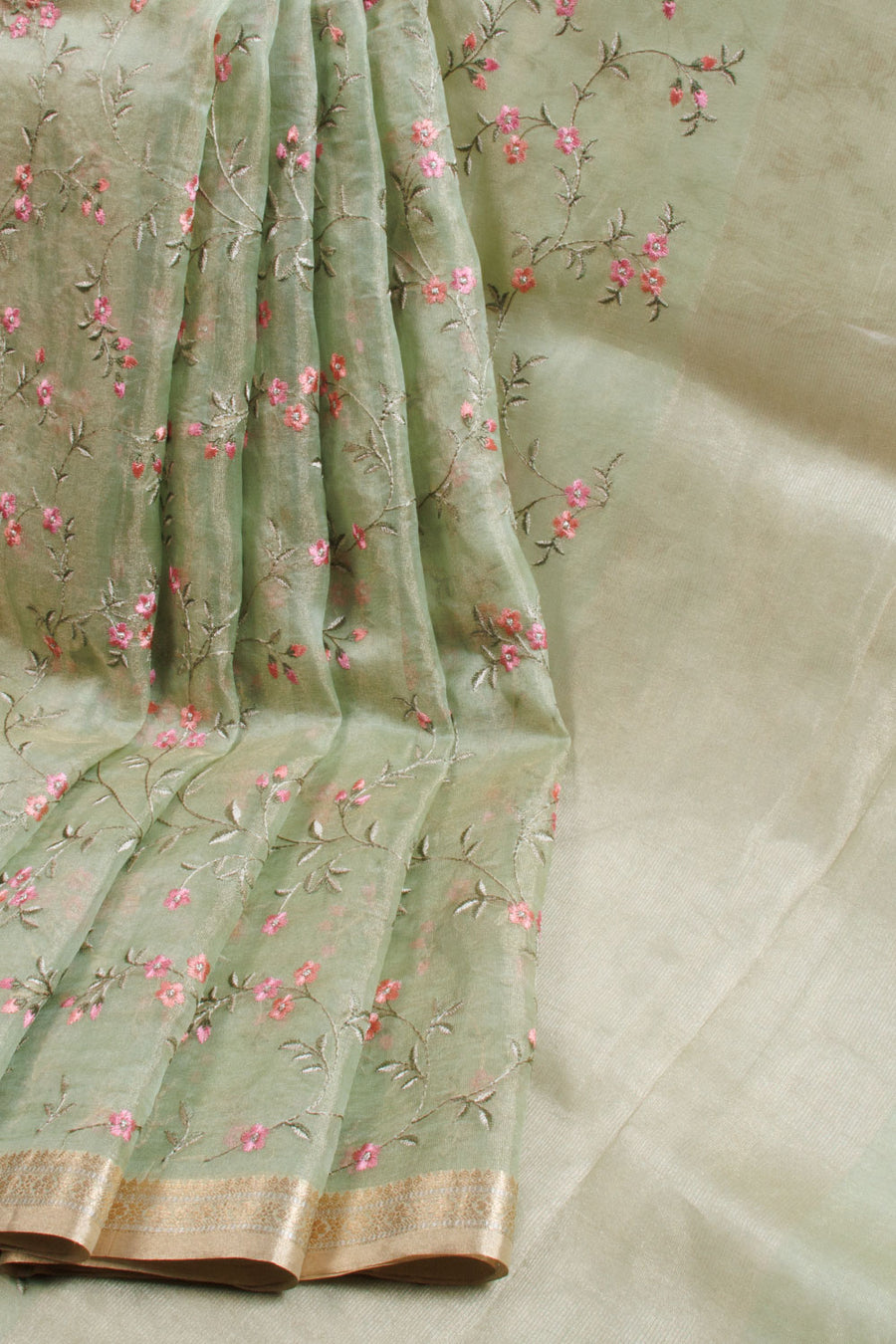 Green Embroidered Pure Silk Organza Saree - Avishya