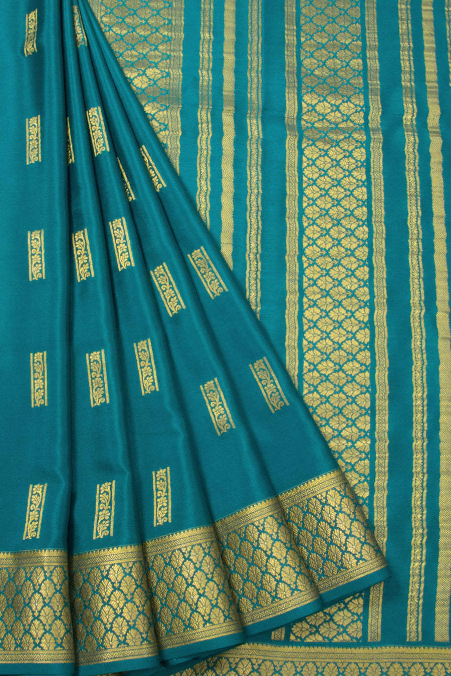Teal Blue Mysore Crepe Silk Saree - Avishya