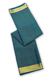 Ocean Depths Blue Mysore Crepe Silk Saree With Zari Checks And Zari Border 10076672