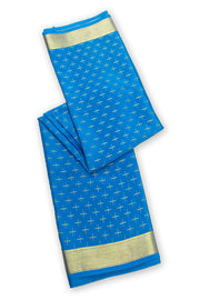 Deep Aqua Blue Mysore Crepe Silk Saree With Geometric Design And Zari Border 10076673