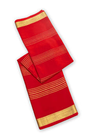 Cherry Red Mysore Crepe Silk Saree With Zari Stripes Design And Zari Border 10076675