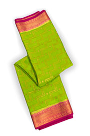 Lime Leaf Green Mysore Crepe Silk Saree With Geometric Design And Zari Border 10076679