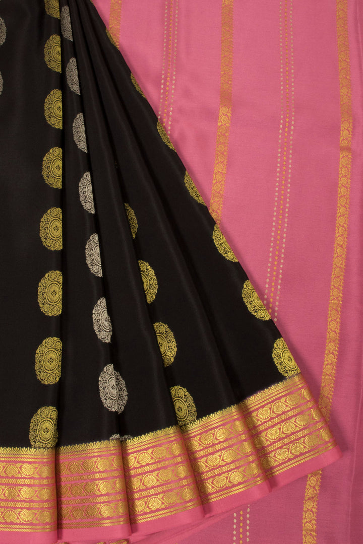 Black Mysore Crepe Silk Saree 10065869