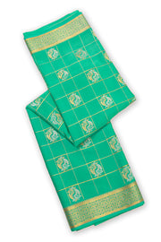 Aqua Mint Green Mysore Crepe Silk Saree With Floral Design And Zari Border 10076680