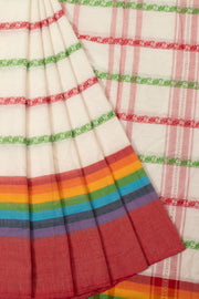 Off White Handloom Dhaniakhali Cotton Saree  - Avishya