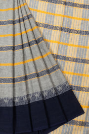 Navy Blue Handloom Dhaniakhali Cotton Saree - Avishya