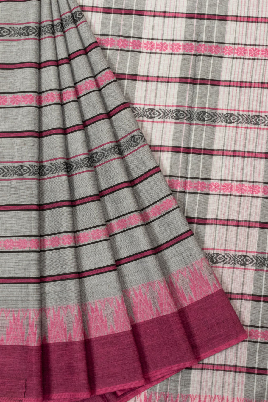 Grey Handloom Dhaniakhali Cotton Saree  - Avishya
