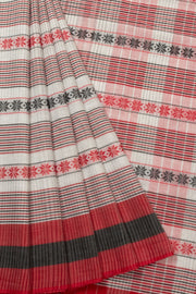 White Handloom Dhaniakhali Cotton Saree  - Avishya