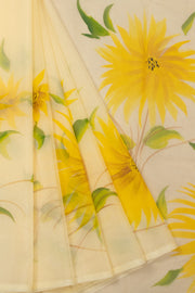 Orange Hand Painted Organza Saree - Avishya