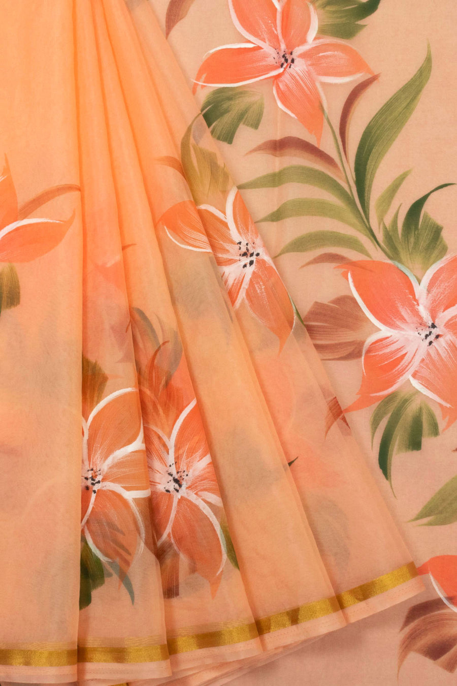 Peach Hand Painted Organza Saree - Avishya