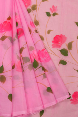 Pink Hand Painted Organza Saree - Avishya
