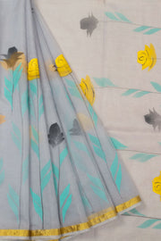 Grey Hand Painted Organza Saree - Avishya