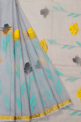 Grey Hand Painted Organza Saree - Avishya