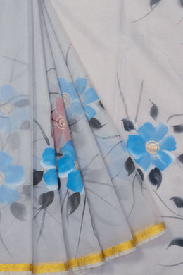Blue Hand Painted Organza Saree - Avishya