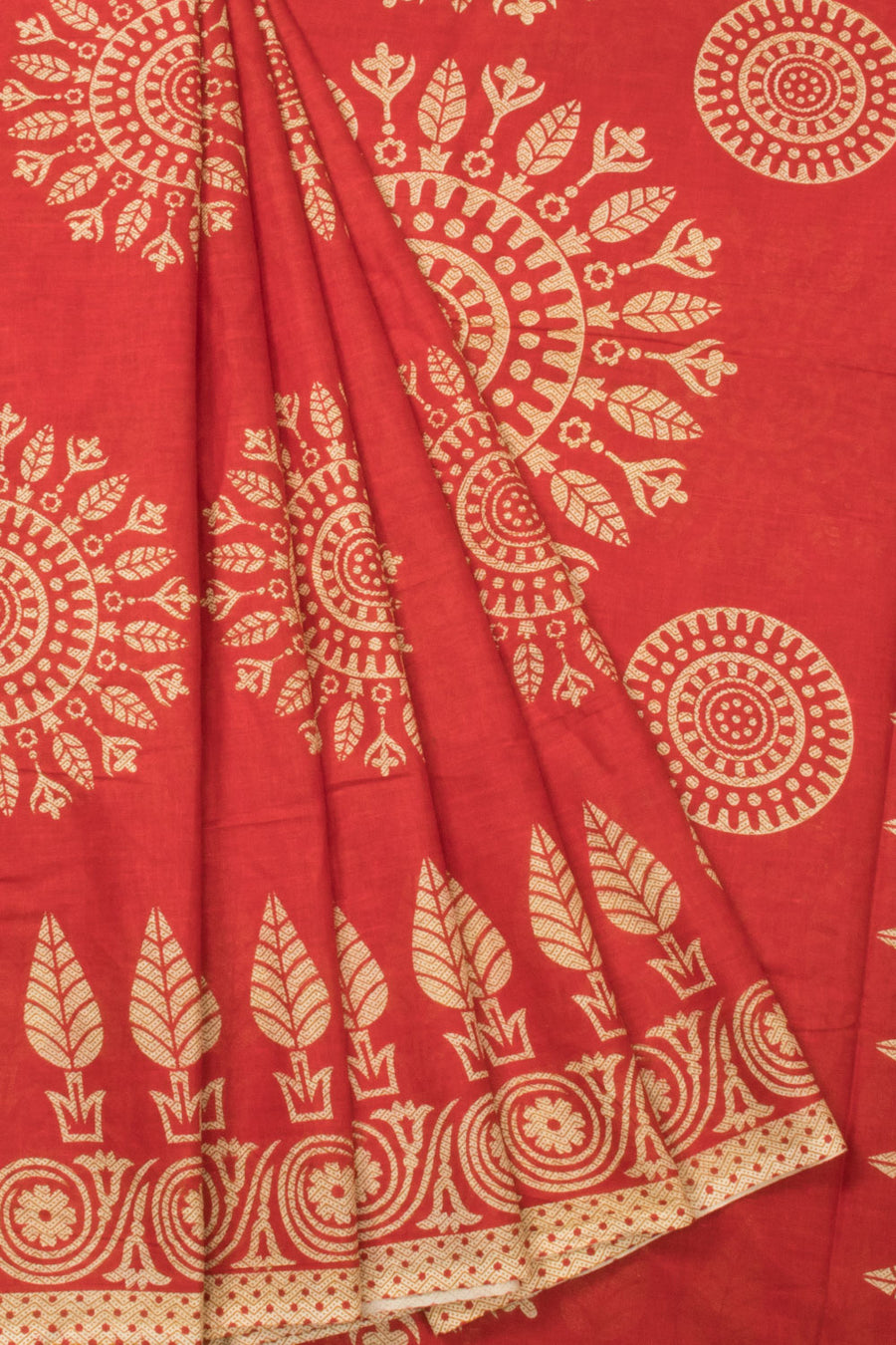Red Handpainted Cotton saree - Avishya