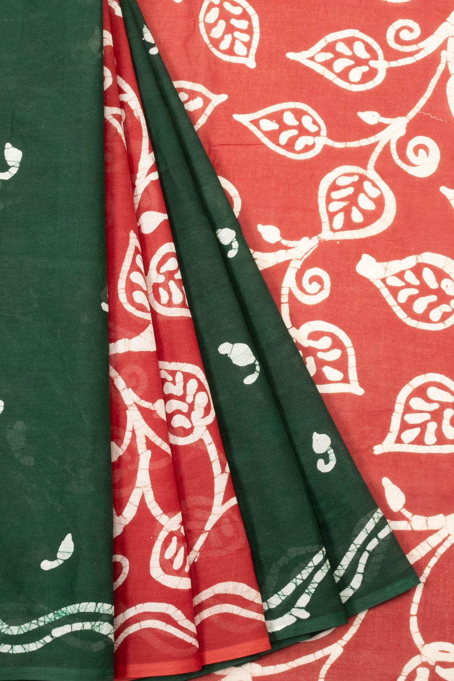 Forest Green Batik Printed Cotton saree -Avishya