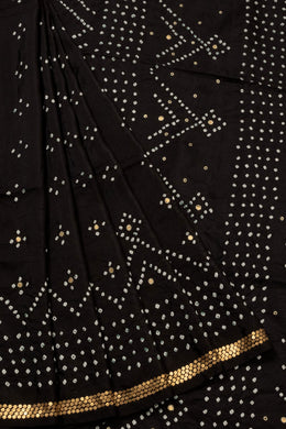 Black Sequin Embroidered Bandhani Mulberry Silk Saree 10066004